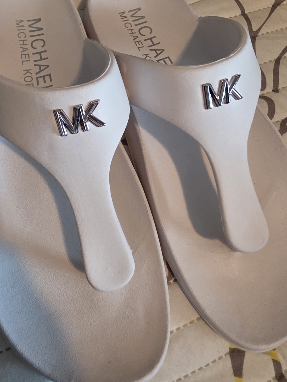 Michael Kors Women's White MK Toe-Post Sandals